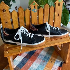 Black and leopard trim sneakers